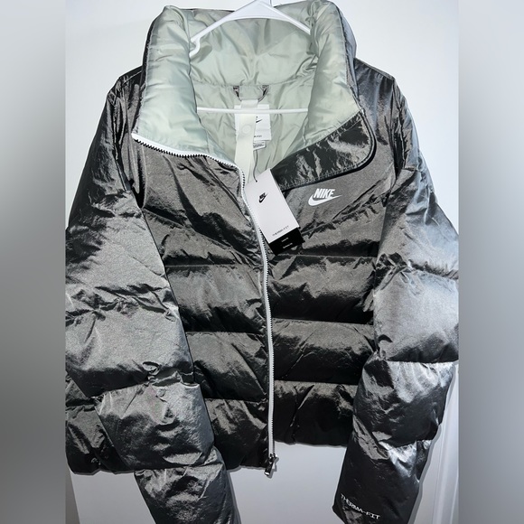 Nike Jackets & Blazers - -BRAND NEW WITH TAGS- NIKE Woman’s XL Silver Metallic Puffer Jacket